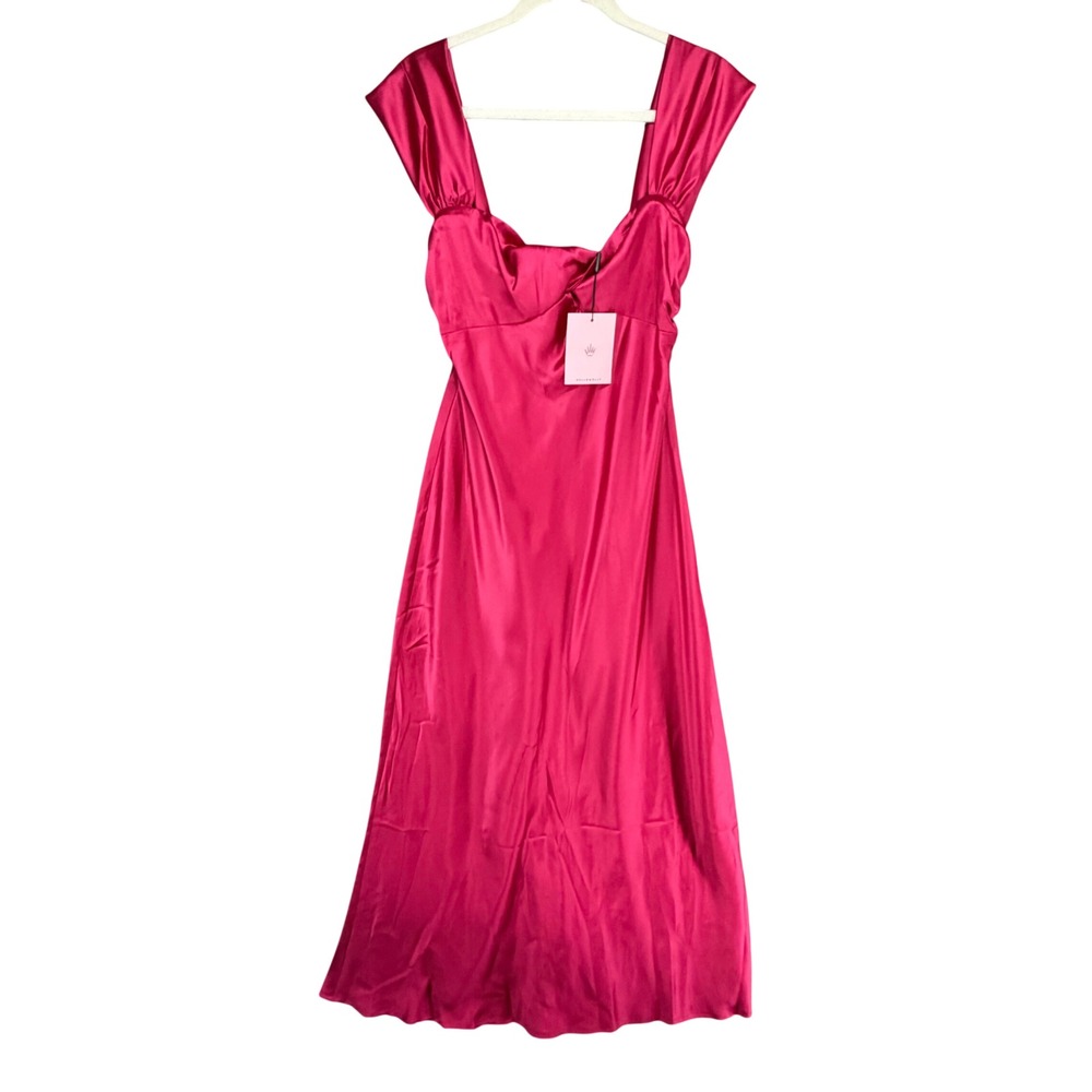 Hello Molly Shine Of Pearls Satin Maxi Dress Womens L Pink Off Shoulder Formal - Picture 2 of 16